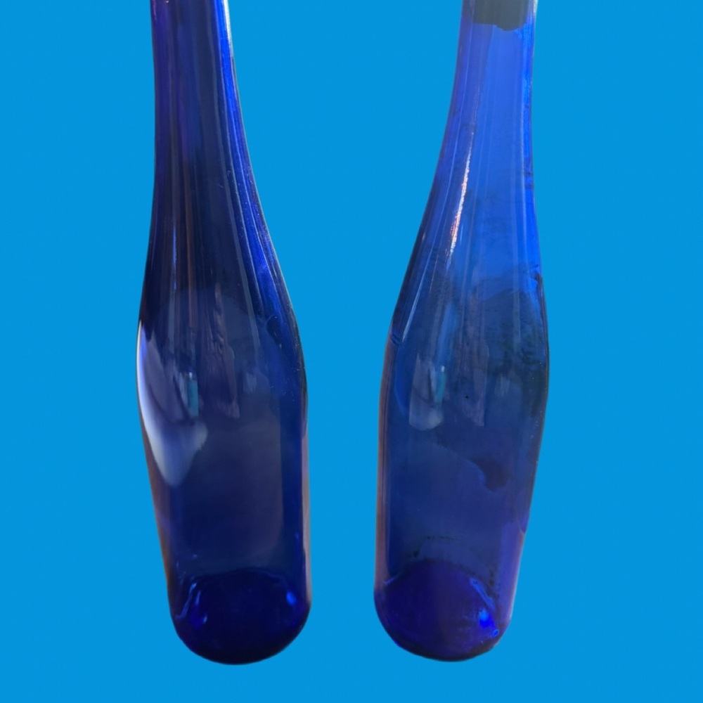 Vintage Cobalt Blue Wine Bottles Vases 12" Tall Pair of Translucent
Art Glass
